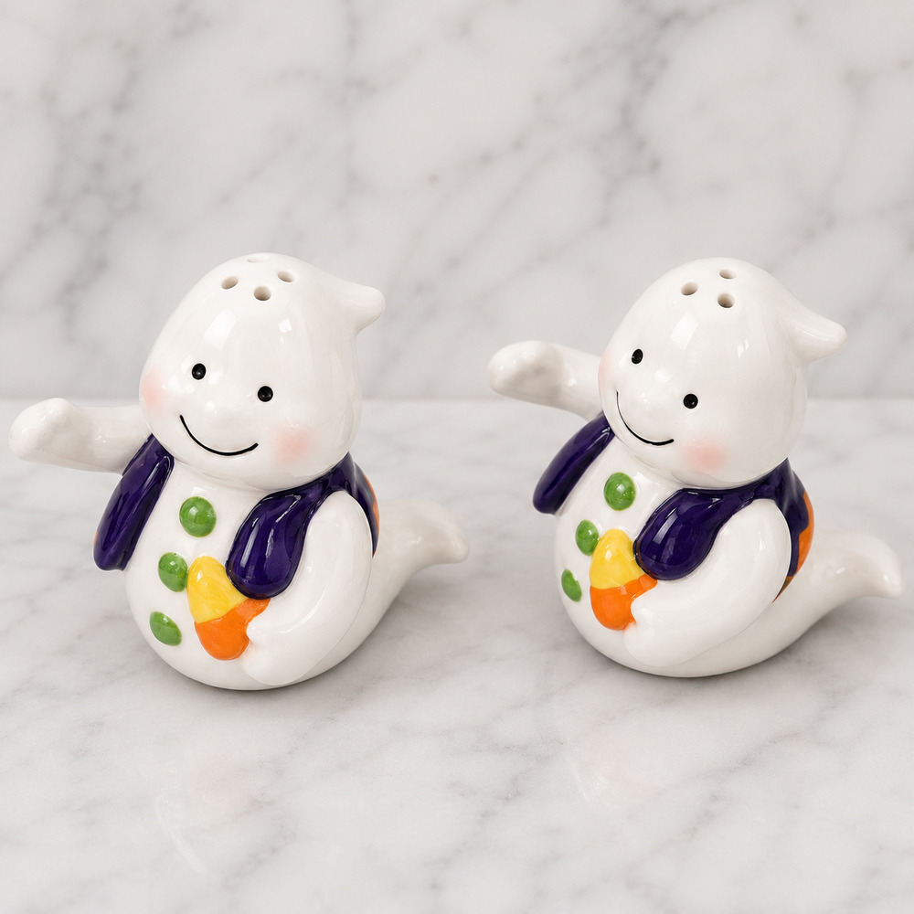 Ghost Halloween Salt & Pepper Shakers Candy Corn Pair